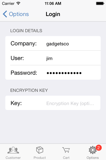 iPhone login options page