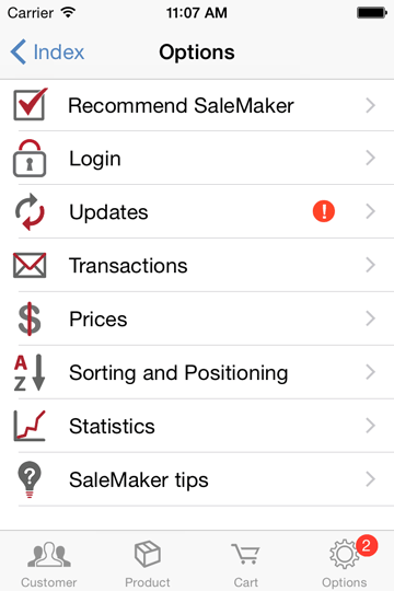 iPhone options menu page